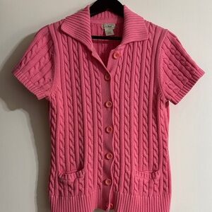 L.L. Bean Pink Cable Knit Cardigan
